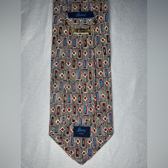 Men’s Vintage Brioni Multicolor Geometric Label VTG Designer Regular Silk Tie - Picture 2 of 4